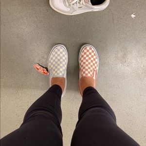 Vans slip on checkered blue and pink